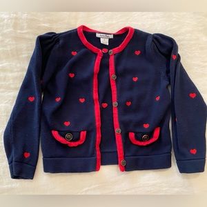 Hartstrings Navy cardigan with red hearts - 3T